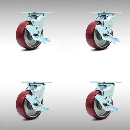 Service Caster 5 Inch SS Poly on Aluminum Caster Set with Roller Bearings and Brake/Swivel Lock SCC-SS30S520-PAR-TLB-BSL-4